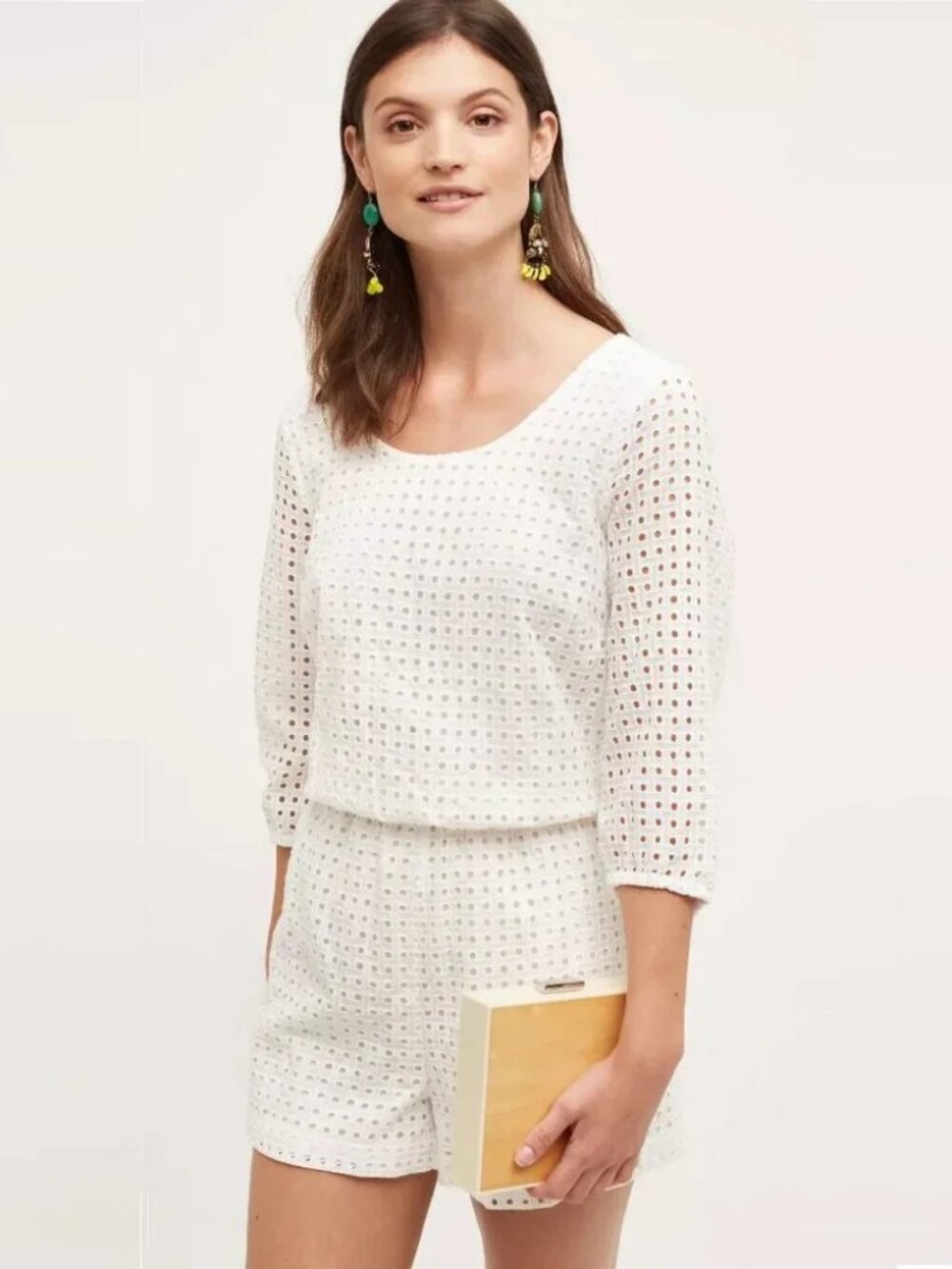 Lilka Anthropologie white Usoa eyelet bow back romper